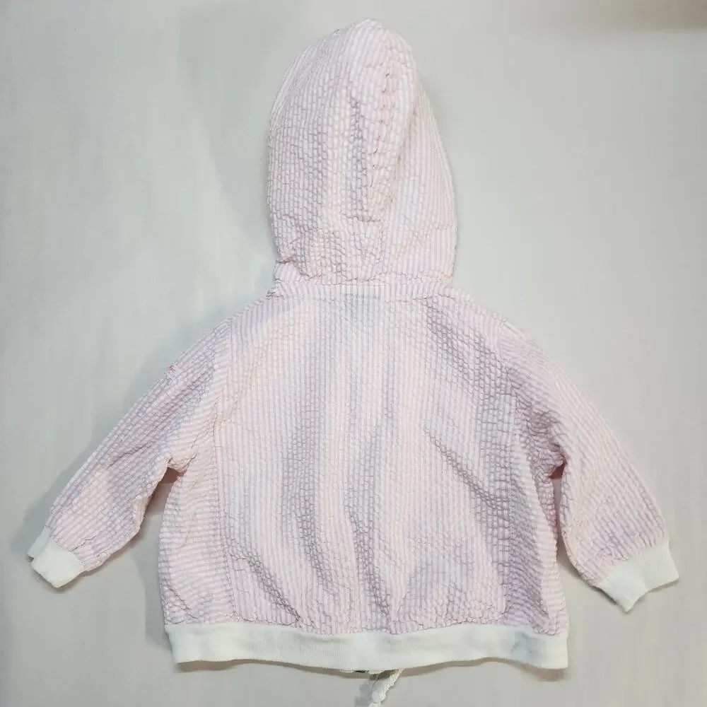 Lacoste Seersucker Jacket Size 12-24 Mths Pink Zip Up Hooded Cotton Vintage 80s